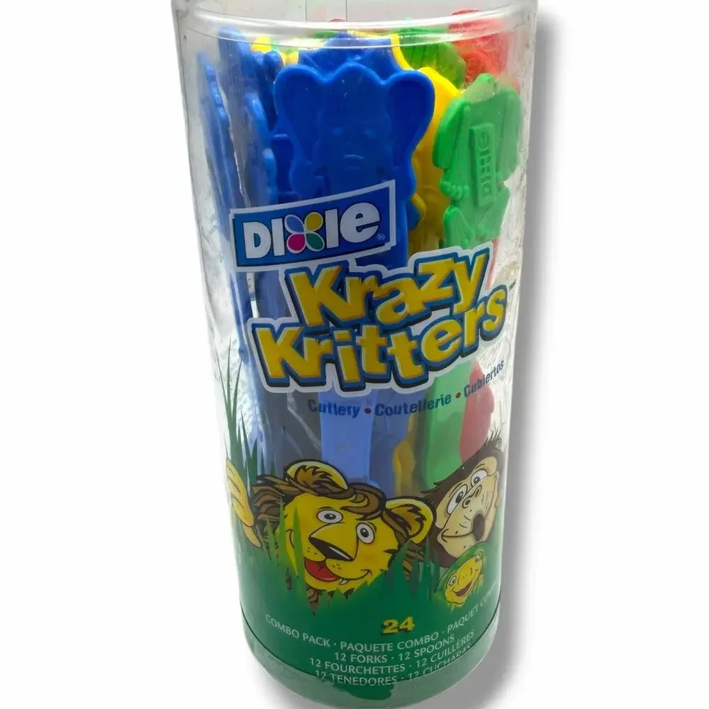 Dixie Krazy Kritters Cutlery Animal Utensils Plastic Forks Spoons Kids Children
